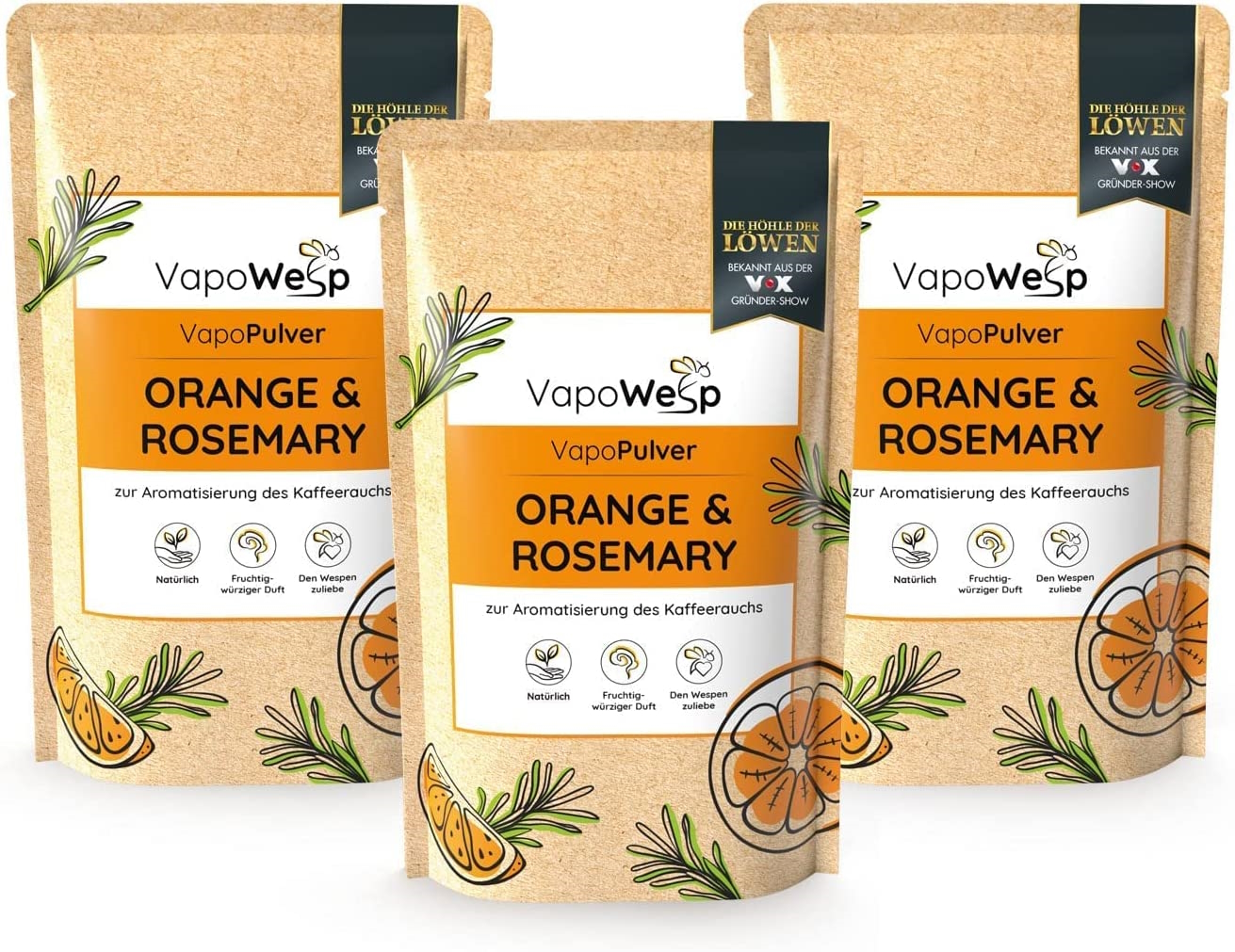 VapoWesp 3er-Pulver-Set  Orange & Rosmarin  (3x100 g) - Aus Höhle der Löwen bekannt -